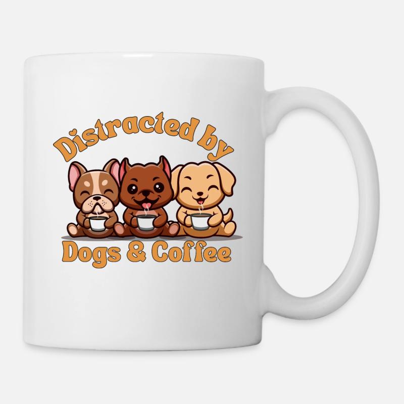 Hund Kaffee kawaii süße Hunde mit Kaffee - Tasse - Weiß