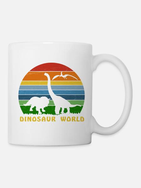 Dinosaurier Welt Retro, Schattenfigur - Tasse - Weiß