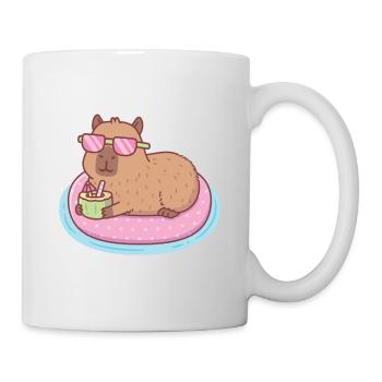 Funny Capybara Chilling On Pink Pool Float - Mug - white - Right