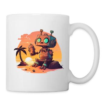 Ein kleiner Roboter stellt eine Frage nach dem Sinn des Lebens - Tasse - Weiß - Rechts