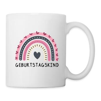 Geburtstagskind | Regenbogen mit Herz | Boho Style - Tasse - Weiß - Rechts