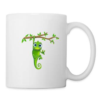 Chameleon green hangs on the branch - Mug - white - Right