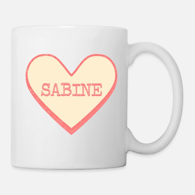 Sabine Surname First name pink sugar heart - Mug - white