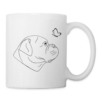 Old English Bulldog mit Schmetterling - Tasse - Weiß - Rechts