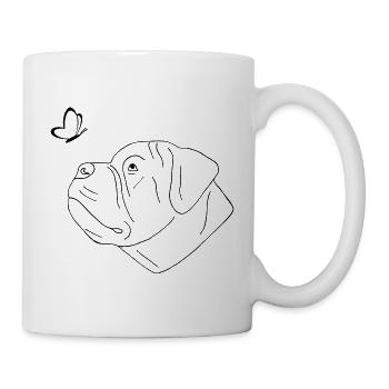 Bullmastiff Kopf mit Schmetterling - Tasse - Weiß - Rechts