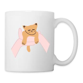 Cat sits in human palm - Mug - white - Right