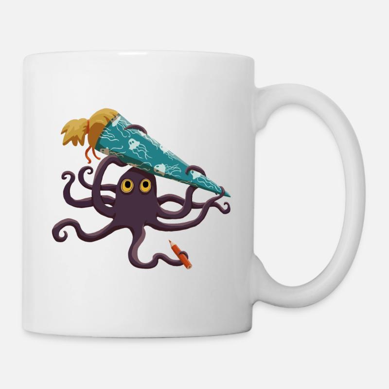 Kraken mit blauer Schultüte und Stift - Tasse - Weiß