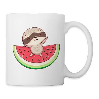 Faultier mit Wassermelone - Entspanntes Design - Tasse - Weiß - Rechts
