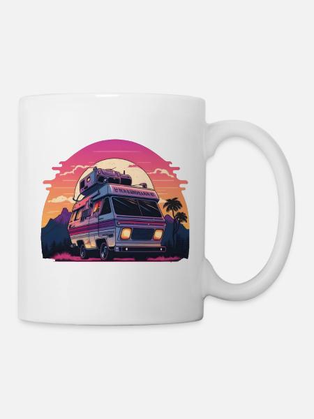 Synthwave Camper sunset - Mug - white