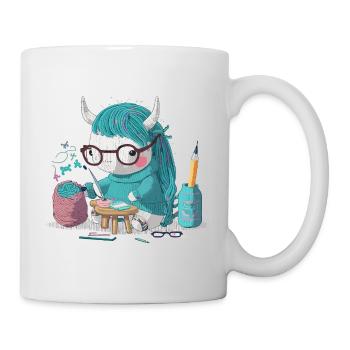 Strickendes Einhorn - Tasse - Weiß - Rechts