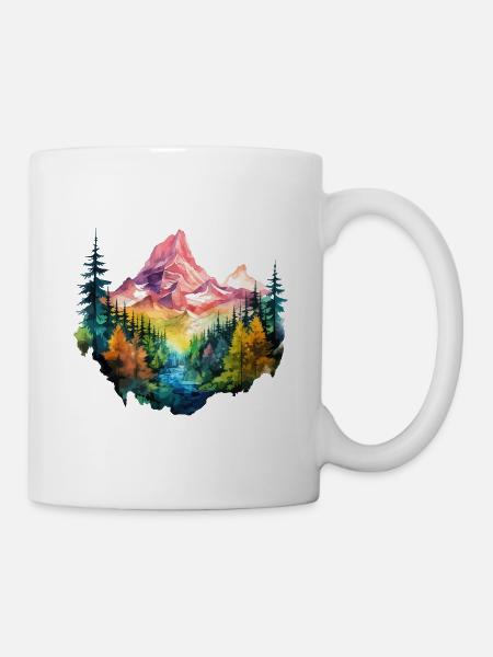 Natur Abenteuer Wildnis Berge Wald Bäume Bunt - Tasse - Weiß
