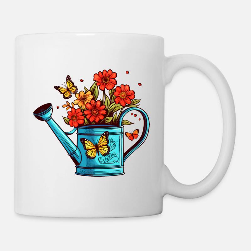 Gießkanne Blumen Schmetterlinge Gärtner Sommer - Tasse - Weiß