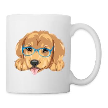 Funny golden retriever puppy in blue eyeglasses - Mug - white - Right
