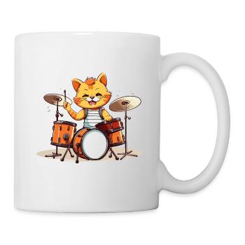 Schlagzeug Schlagzeuger Katze Drums Band Lustig - Tasse - Weiß - Rechts
