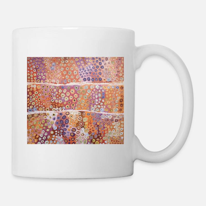 Rundes orange-lila Aborigine-Gemälde - Tasse - Weiß
