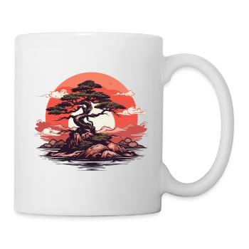 Bonsai Baum Sonnenuntergang - Tasse - Weiß - Rechts