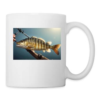 Großer Barsch Fisch am Haken - Tasse - Weiß - Rechts