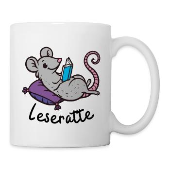 Leseratte - ein Bücherlesender Bibliotheksbewohner - Tasse - Weiß - Rechts