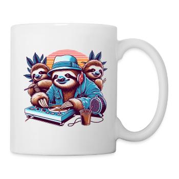 Faultier DJ Lustige Tiere Retro - Tasse - Weiß - Rechts
