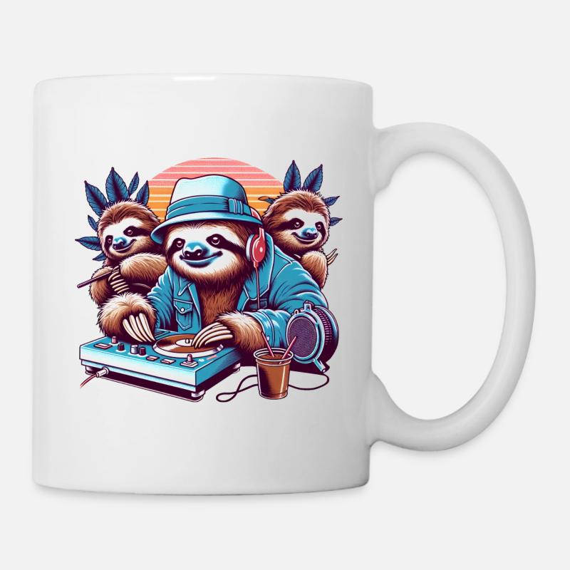Sloth DJ Funny Animals Retro - Mug - white