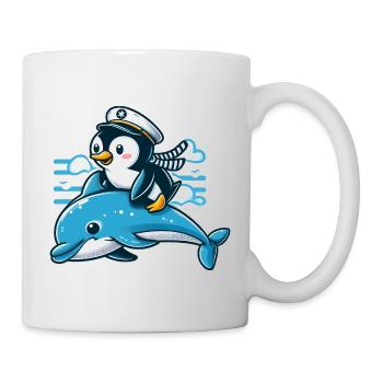 Sailor Penguin Riding A Dolphin Funny Animals - Mug - white - Right