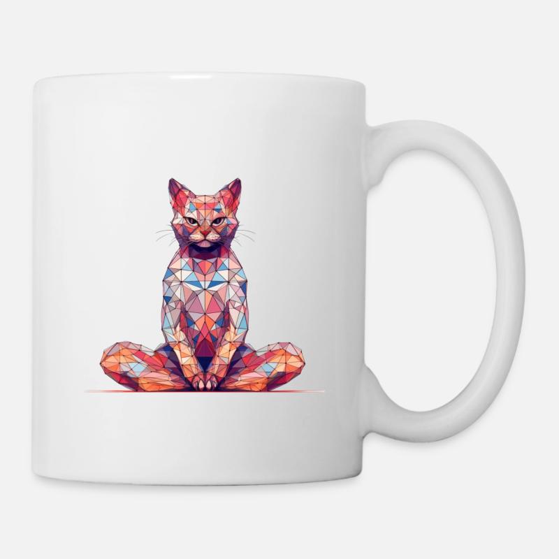 Multicolor Polygon Katze - Tasse - Weiß