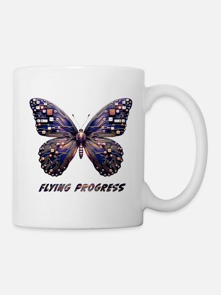 Lila Schmetterling mit Technik - Tasse - Weiß