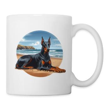 Doberman Laying on the Beach - Mug - white - Right