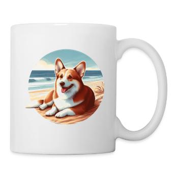 Welsh Corgi on the Beach Drawing - Mug - white - Right