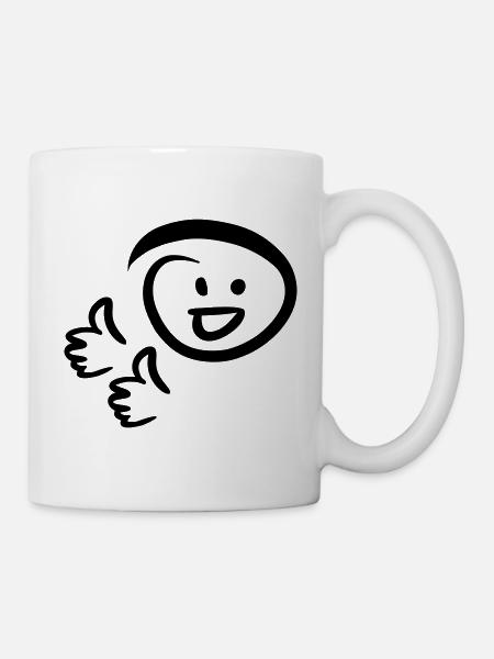 Bien joué! Le visage sourit deux pouces en l’air. - Mug blanc - blanc