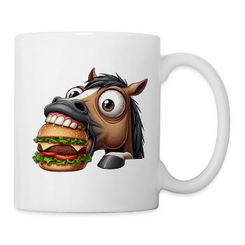 Pferd mit Hamburger Fast Food Lustig - Tasse - Weiß - Rechts