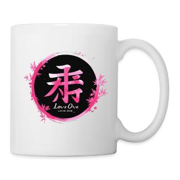 Zen Kanji Love One Embellished with Bamboo - Pink and black - Mug - white - Right