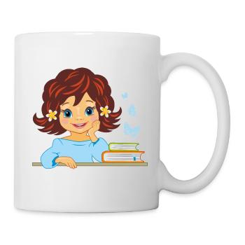 mignonne petite fille souriante avec des livres - Mug blanc - blanc - Droite
