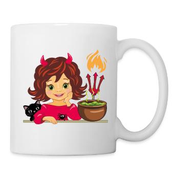 Jolie fille souriante en costume de diable d’Halloween - Mug blanc - blanc - Droite