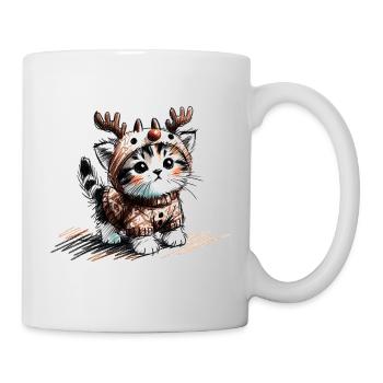 Katze mit Rentiergeweih und Pullover - Tasse - Weiß - Rechts