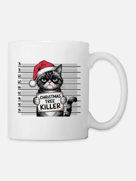 Christmas Tree Killer Katze frech Weihnachten - Tasse - Weiß