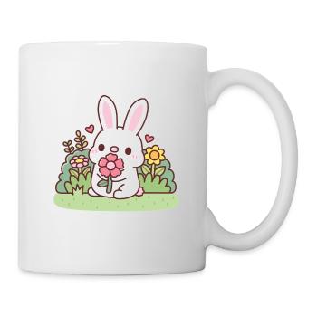 Cute White Bunny Rabbit And Flowers Springtime - Mug - white - Right