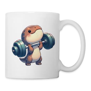 Chibi Dino T-Rex Workout with Dumbbells - Mug - white - Right