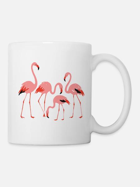 Lebendige Flamingowiese Illustration - Tasse - Weiß