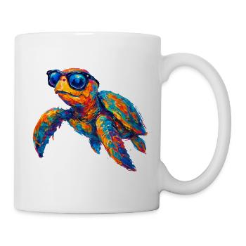 Colorful turtle with sunglasses - Mug - white - Right