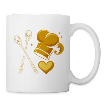 Toque de chef dorée avec cuillères en bois - Mug blanc - blanc - Droite