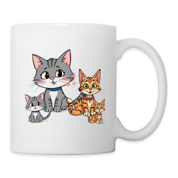 Verspielte Katzenfamilie Illustration - Tasse - Weiß - Rechts