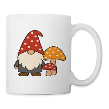 Herbstlicher Gartenzwerg-Wichtel mit Pilzen Motiv - Tasse - Weiß - Rechts