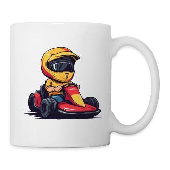 Little racing driver with helmet and go-kart - Mug - white - Right