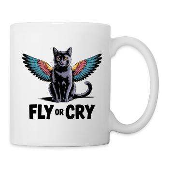 Fliege oder rufe Katze - Tasse - Weiß - Rechts