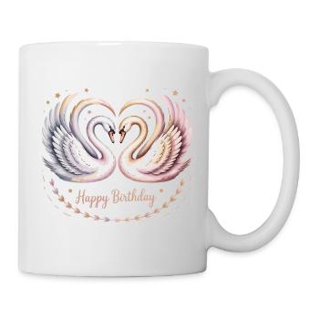 Romantisches Happy Birthday Schwan T-Shirt - Tasse - Weiß - Rechts