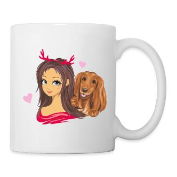 Cute girl in red horns with her friend the dog - Mug - white - Right