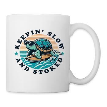 Surfing Turtle Keepin Slow and Stoked - Mug - white - Right