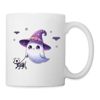 Witch Ghost with Skeleton Dog – Halloween Shirt - Mug - white - Right