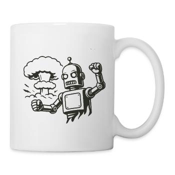 Retro Roboter vor Explosionswolke - Tasse - Weiß - Rechts